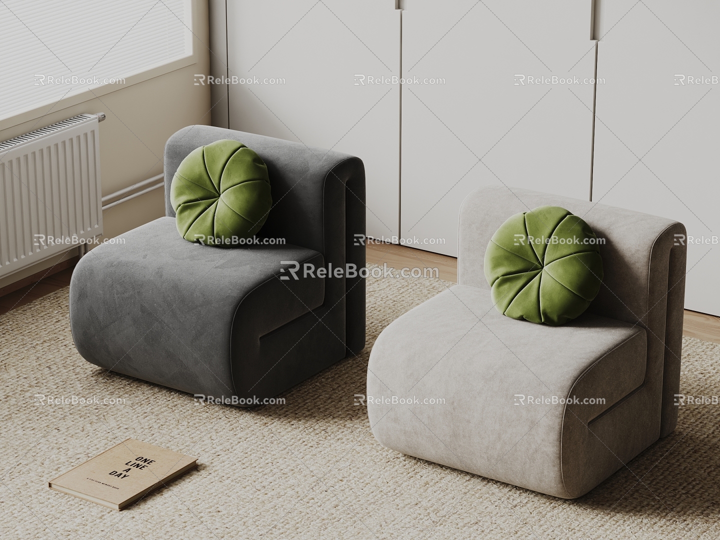 Modern single sofa sofa stool 3d model