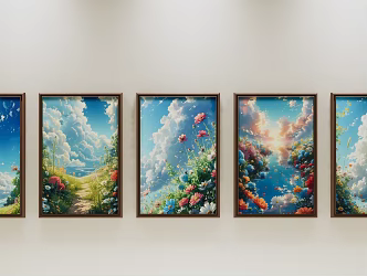 Hayao Miyazaki Style Hanging Painting Flower Hanging Painting 3d model