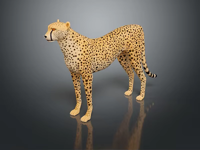 Cheetah 3D Model With Spotted Coat Lifelike Standing Pose And Reflection On Dark Surface 3d model