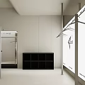 Minimalist Modern Clothing Store Interior With Open Display Metal Racks And Showcase
