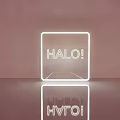 Billboard On Pink Background With White Neon Frame HALO Text And Reflection