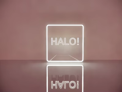 Billboard On Pink Background With White Neon Frame HALO Text And Reflection 3d model