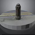 Urban Street Scene Component With Circular Base Column Road Pattern And Yellow Lines
