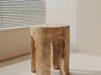 Natural Wooden Stump Side Table Featuring Irregular Edges Natural Grain and Cozy Window Light 3d model