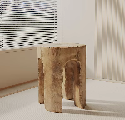 Natural Wooden Stump Side Table Featuring Irregular Edges Natural Grain and Cozy Window Light 3d model
