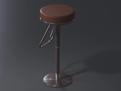 Modern Adjustable Bar Stool With Brown Leather Seat Metal Frame And Round Base 3d model