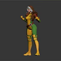 Dynamic Game Movie Character In Yellow Green Bodysuit With Brown Jacket Headpiece And Posing Stance