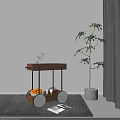 Wooden Cart With Black Frame White Wheels Fruits And Green Plant In Modern Interior