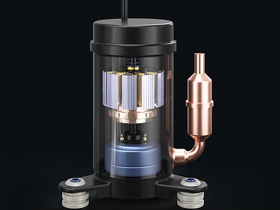 Industrial Equipment Featuring Transparent Casing Black Body Copper Components Mechanical Structure And Bottom Supports 3d model