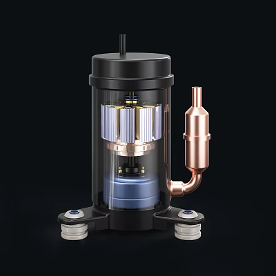 Industrial Equipment Featuring Transparent Casing Black Body Copper Components Mechanical Structure And Bottom Supports 3d model
