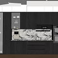 Modern Kitchen Wine Cabinet With Glass Doors Black Cabinets And Marble Countertop