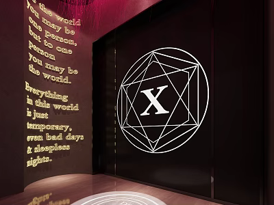 Black Background Wall With White Geometric Pattern Letter X And Text 3d model