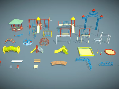 Colorful Outdoor Playground Equipment With Slides Climbing Frames Swings And Sandpits 3d model