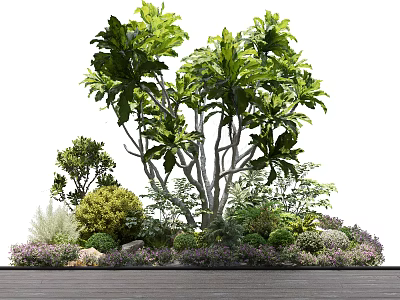 Shrubs In Lush Garden Landscape With Various Green Plants And Natural Greenery 3d model