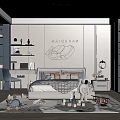 Modern Cozy Kids Room Interior With Bed Toys Desk And Decorative Wall Art