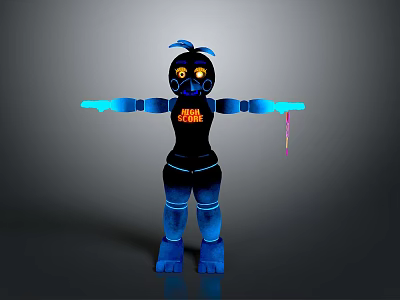 Blue And Black Game Character With Yellow Eyes Extended Arms And Spring Logo 3d model