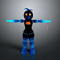 Blue And Black Game Character With Yellow Eyes Extended Arms And Spring Logo