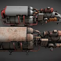 Industrial Mechanical Equipment 3D Model Featuring Cylindrical Parts And Red Gray Pipes