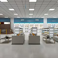 Pharmacy Store Interior With Checkout Counter Shelves And Health Product Price Signs