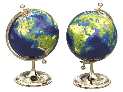Decorative Globe Ornament Set With Blue Green Earth Design And Metallic Base 3d model
