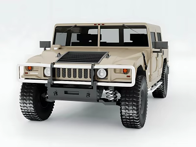 Beige Hummer Off Road Vehicle With Large Tires And Tough Front Grille Design 3d model