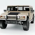 Beige Hummer Off Road Vehicle With Large Tires And Tough Front Grille Design