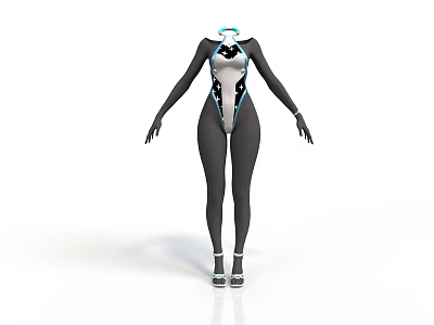 Futuristic Female 3D Model In Sleek Black And White Bodysuit With Blue Accents 3d model
