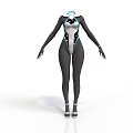 Futuristic Female 3D Model In Sleek Black And White Bodysuit With Blue Accents