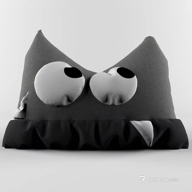 Cute Gray Plush Doll With Big Round Eyes And Black Ruffled Base 3d model 