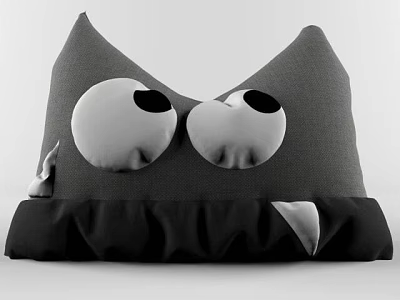 Cute Gray Plush Doll With Big Round Eyes And Black Ruffled Base 3d model