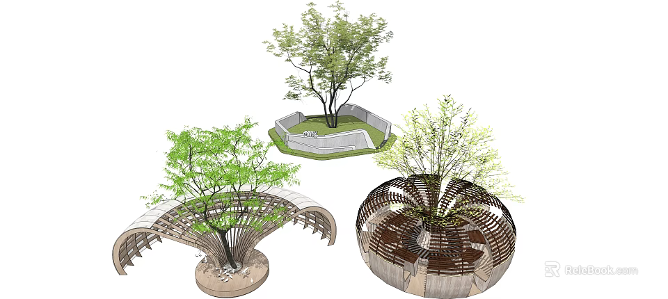 Creative Tree Planter Design With Various Shapes And Lush Green Trees 3d model 