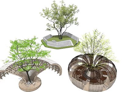 Creative Tree Planter Design With Various Shapes And Lush Green Trees 3d model