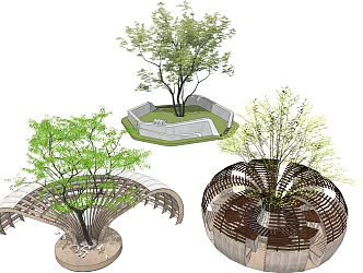 Modern Tree Pool Special-shaped Semi-circular Corridor Frame Tree Pool Seat 3d model