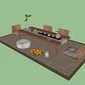 Japanese-style Tatami Tea Table and Chair Combination 3d model