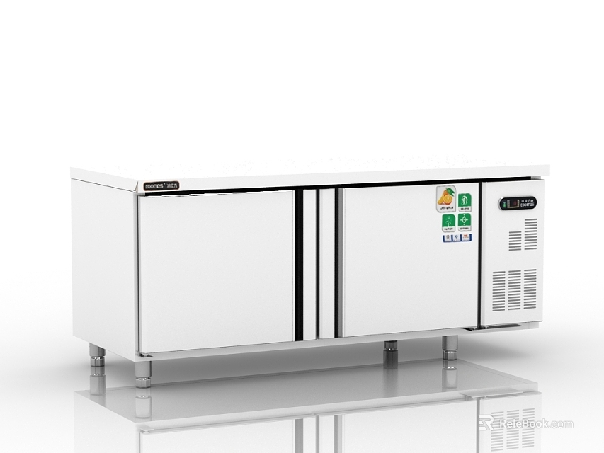 Stainless Steel Commercial Refrigerator Freezer Double Door Design With Mobile Base And Control Panel 3d model 