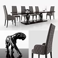 Elegant Dark Dining Table Set With Gray Diamond Patterned Chairs And Black Panther Decor 3d model