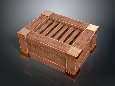 Wooden Sofa Stool with Slatted Top Square Design and Brass Accents 3d model