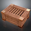Wooden Sofa Stool with Slatted Top Square Design and Brass Accents