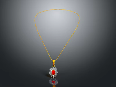 Fashionable Gold Necklace With Red Gemstone Pendant And Sparkling White Diamond Accents 3d model