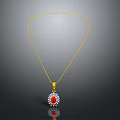 Fashionable Gold Necklace With Red Gemstone Pendant And Sparkling White Diamond Accents