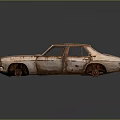 Rusty Old Sedan With Weathered Body And Open Doors On Dark Surface 3d model