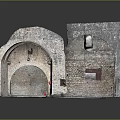 Stone Archway With Stone Walls Cobblestone Path Red No Entry Sign And Red Fire Hydrant