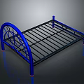 Stylish Blue Metal Bed Frame With Curved Headboard Black Slats And Decorative Bed Legs Design