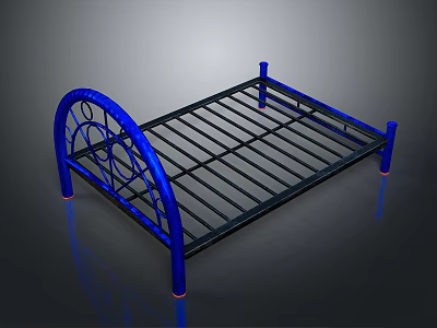 Stylish Blue Metal Bed Frame With Curved Headboard Black Slats And Decorative Bed Legs Design 3d model