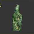 Ancient Chinese Terracotta Warrior Sculpture Carving with Detailed Armor and Sitting Pose