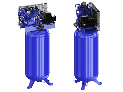 Blue Industrial Air Compressors With Vertical Tanks Motors And Cooling Fans 3d model