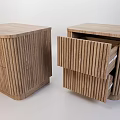 Wooden Bedside Table With Modern Vertical Slat Design And Open Drawer 3d model