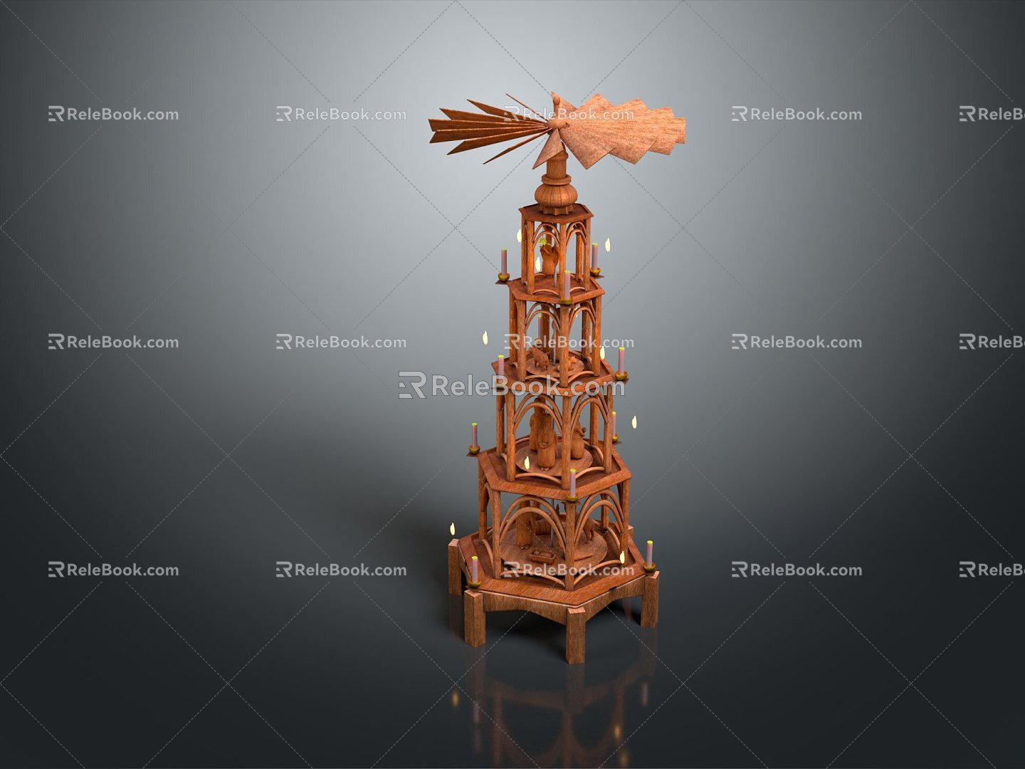 Vintage Candlestick Christmas Pyramid Wooden Tower 3d model