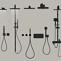 Black Wall Mounted Shower Heads With Various Types And Water Flow Features 3d model