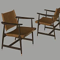 Pair of Vintage Accent Chairs with Wooden Frame Leather Upholstery and Armrests